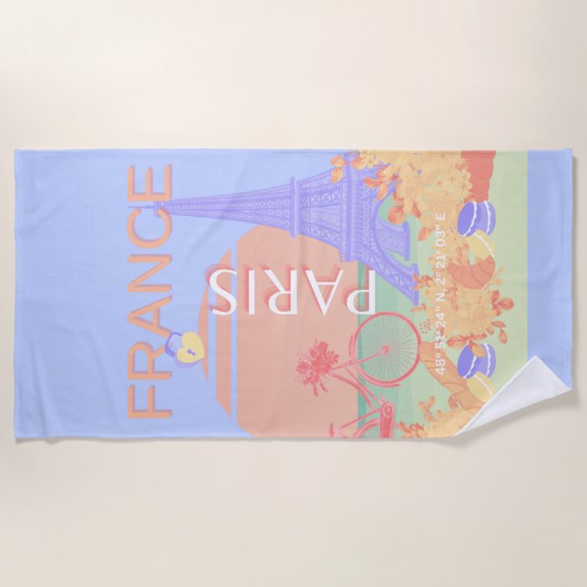 Paris, Frankreich, Travel Art, Preppy, Pastel, Blu Strandtuch (Vorderseite)