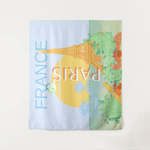 Paris, Frankreich, Travel Art, Preppy, Pastel, Blu Wandteppich