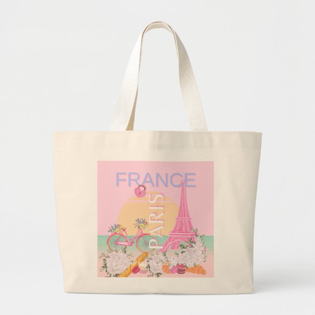 Paris, Frankreich, Travel Art, Preppy, Pastel, Pin Jumbo Stoffbeutel (Vorne)