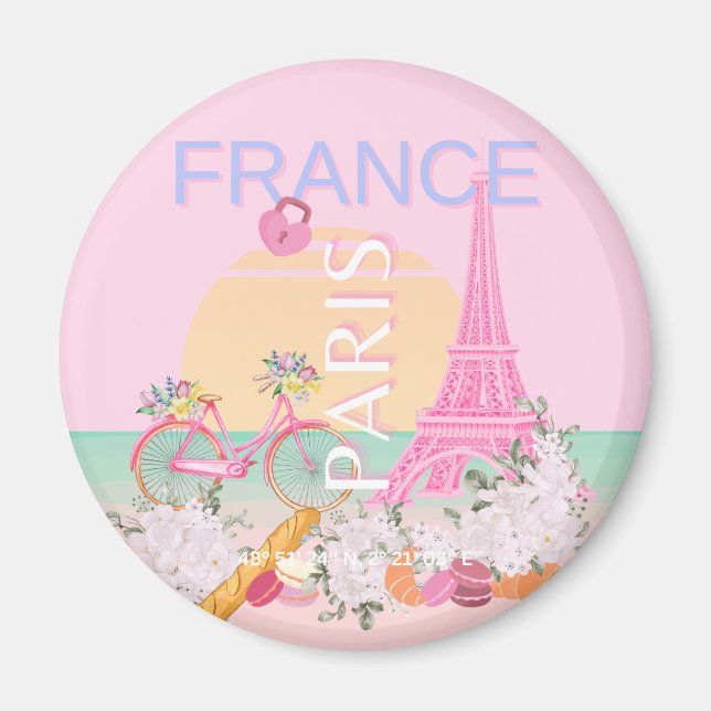 Paris, Frankreich, Travel Art, Preppy, Pastel, Pin Magnet (Vorne)
