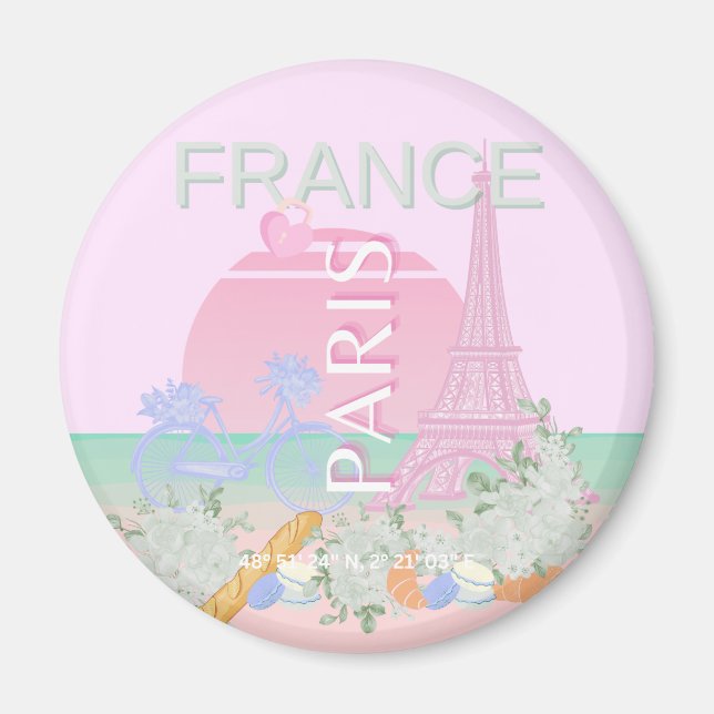 Paris, Frankreich, Travel Art, Preppy, Pastel, Pin Magnet (Vorne)