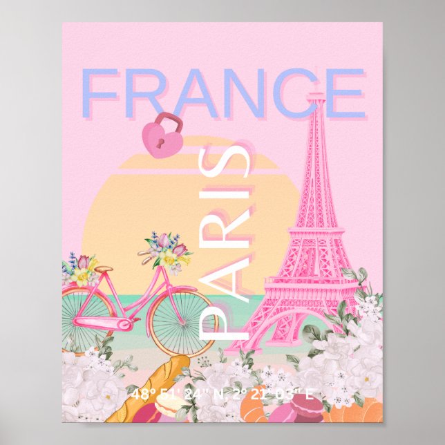 Paris, Frankreich, Travel Art, Preppy, Pastel, Pin Poster (Vorne)