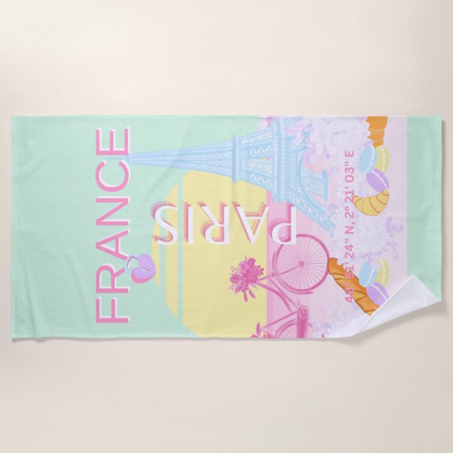 Paris, Frankreich, Travel Art, Preppy, Pastel Strandtuch (Vorderseite)