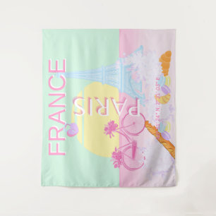 Paris, Frankreich, Travel Art, Preppy, Pastel Wandteppich