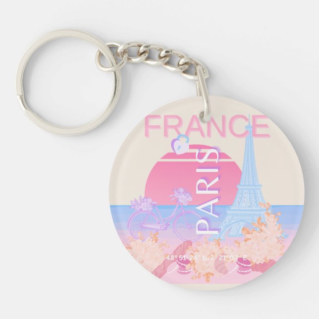 Paris, Frankreich, Travel Art, Preppy, Pastell Schlüsselanhänger (Vorderseite)