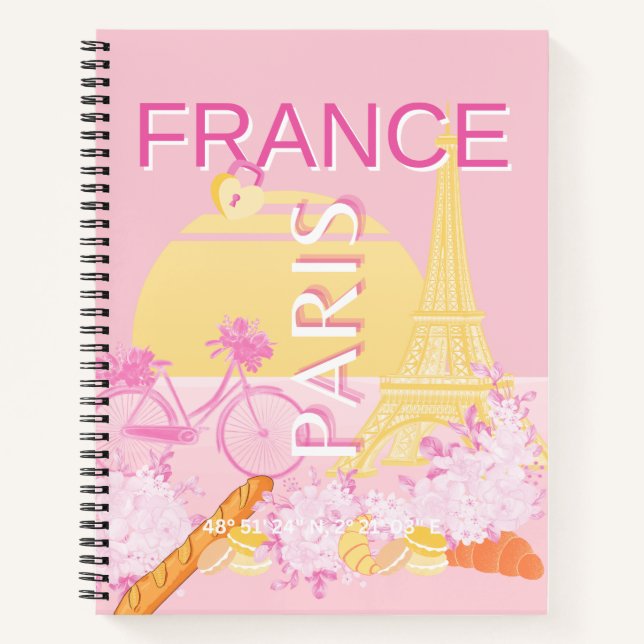 Paris, Frankreich, Travel Art, Preppy, Pink Notizbuch (Vorderseite)