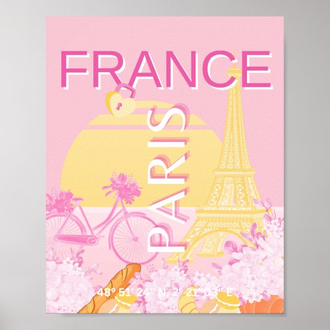 Paris, Frankreich, Travel Art, Preppy, Pink Poster (Vorne)