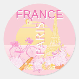 Paris, Frankreich, Travel Art, Preppy, Pink Runder Aufkleber