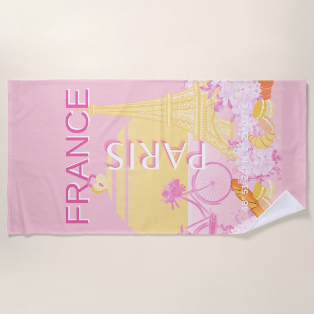 Paris, Frankreich, Travel Art, Preppy, Pink Strandtuch (Vorderseite)