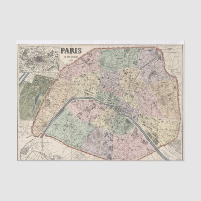 Paris Frankreich - Vintage Karte Seidenpapier (Vorderseite)