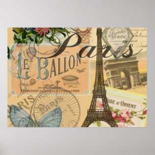 Paris Frankreich Vintage Reise Buntes Kunstwerk Poster