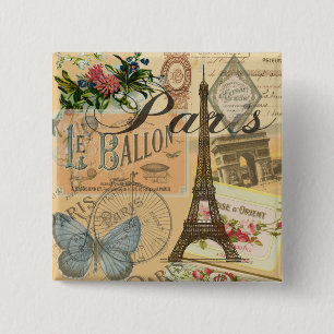 Paris Frankreich Vintage Reisen Kunstvoll wandern Button