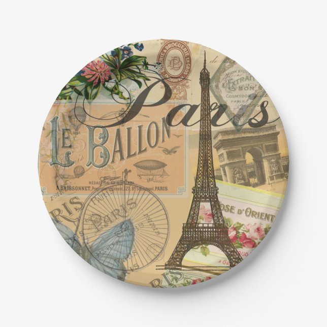 Paris Frankreich Vintage Reisen Kunstvoll wandern Pappteller (Vorderseite)
