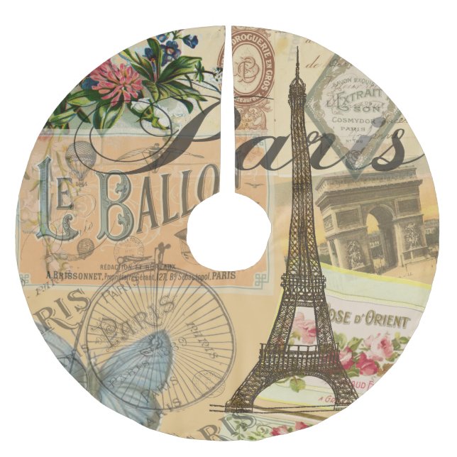 Paris Frankreich Vintage Reisen Kunstvoll wandern Polyester Weihnachtsbaumdecke (Vorderseite)