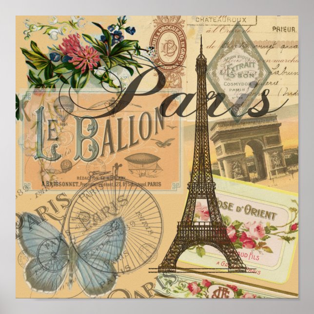 Paris Frankreich Vintage Reisen Kunstvoll wandern Poster (Vorne)