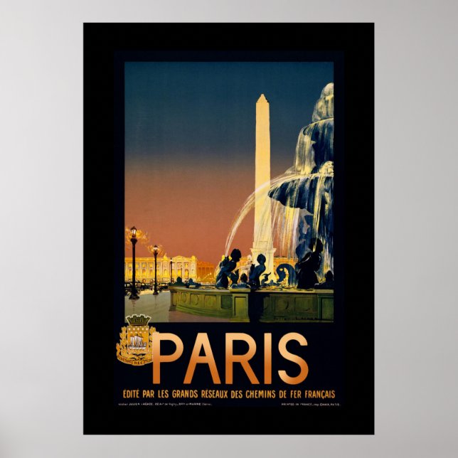 Paris, Frankreich Vintage Travel Art Poster (Vorne)