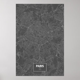 Paris, Frankreich (weiß auf Schwarzem) Poster