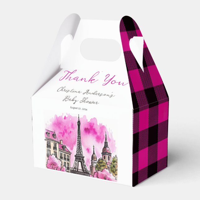 Paris Französisch Bonjour Bebe Pink Black Baby Dus Geschenkschachtel (Vorderseite)