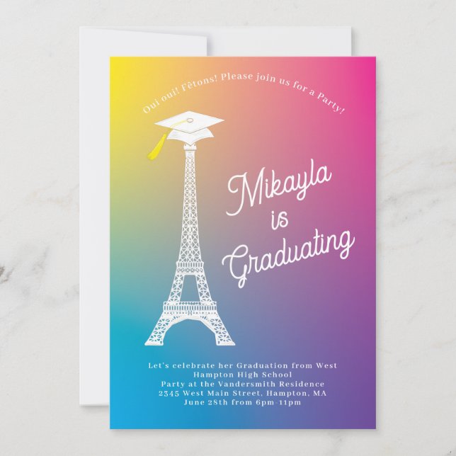 Paris Französisch Eiffel Tower Graduation Party Ra Einladung (Vorderseite)