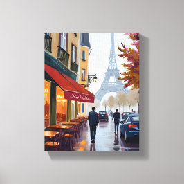 Paris Französisches Café Eiffelturm Aquarell Leinwanddruck