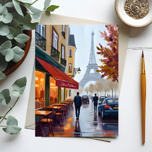 Paris French Café Eiffel Tower Watercolor Postkarte