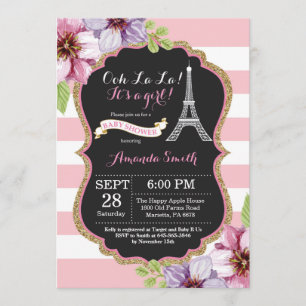 Paris French Eiffel Tower Baby Dusche Einladung