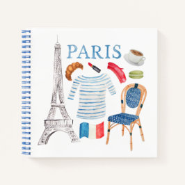 Paris French Watercolor Doodles Notebook Notizbuch