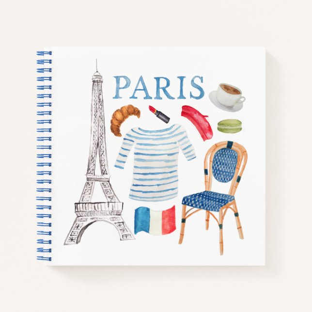 Paris French Watercolor Doodles Notebook Notizbuch (Vorderseite)