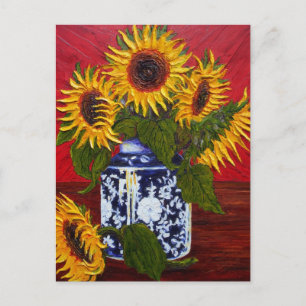 Paris' Gelbe Sonnenblume im roten Hintergrund Postkarte
