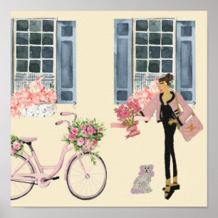 Paris Girl Designer Bag Purse Dog Hunde Kunstdruck Poster