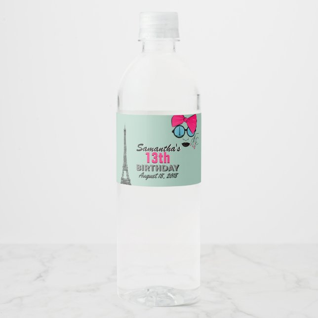 Paris Happy Birthday Water Flasche Label (Vorderseite)
