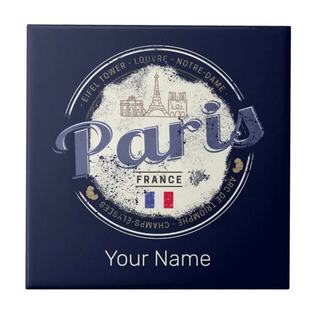 Paris Hauptstadt Frankreich Eiffelturm Vintag Souv Fliese (Vorderseite)