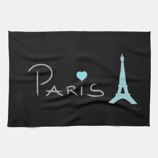 Paris Heart Eiffel Tower Geschirrtuch (Horizontal)