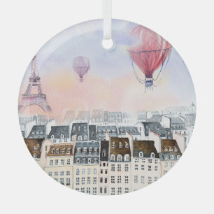 Paris, Heißluftballondarstellung Ornament Aus Glas