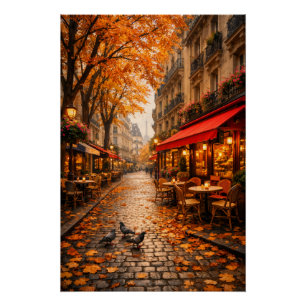 Paris Herbst Café Straße – Warmes Herbstposter Poster