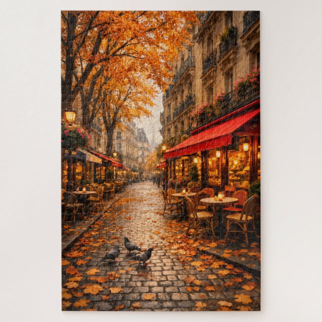 Paris Herbst Café Straße – Warmes Herbstpuzzle (Vertikal)