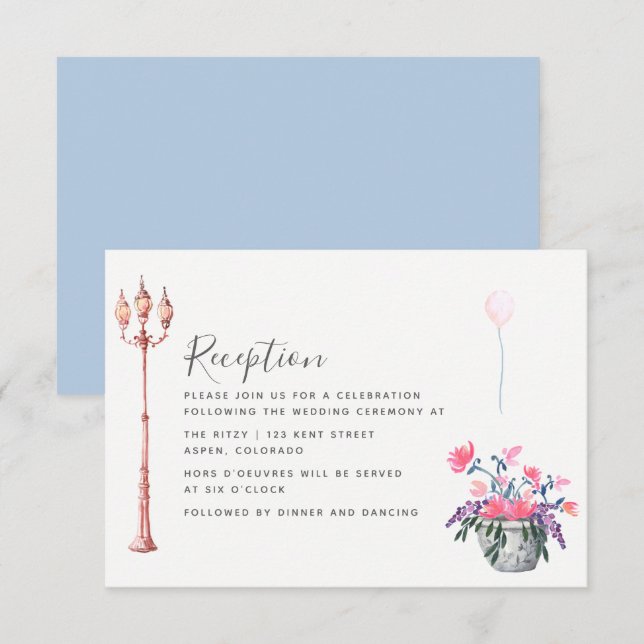 Paris Hochzeit Aquarell Wildblumen Empfang Einladung (Vorne/Hinten)