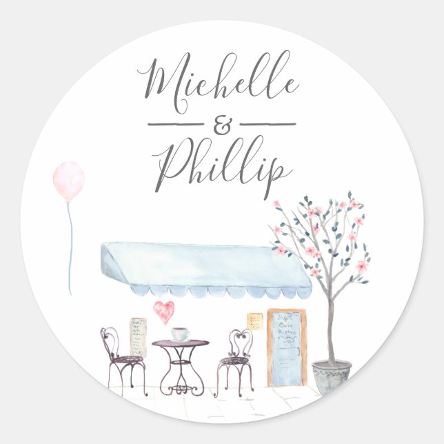 Paris Hochzeit-Aquarell-Wildblumen Runder Aufkleber (Vorderseite)