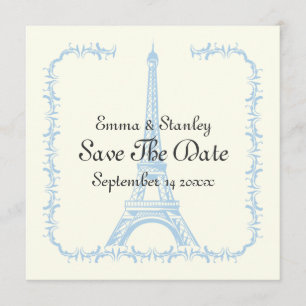 Paris Hochzeit-Blauer Eiffelturm Save the Date Kar