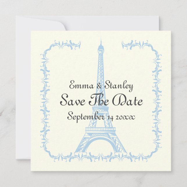 Paris Hochzeit-Blauer Eiffelturm Save the Date Kar (Vorderseite)