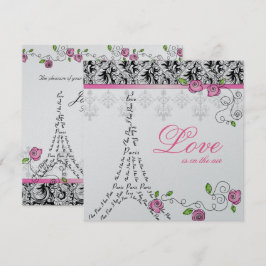Paris Hochzeit Einladen Rosenrosen Silber Schwarz- Einladung