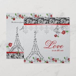Paris Hochzeit Einladung Rote Rosen Silver Schwarz
