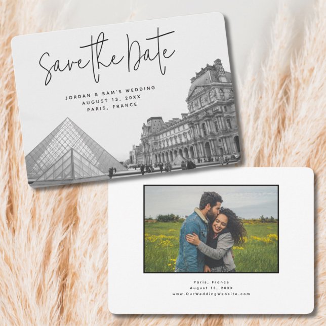 Paris Hochzeit Rettet das Foto der Einladung (Paris Wedding Save the Date with Engagement Photo)