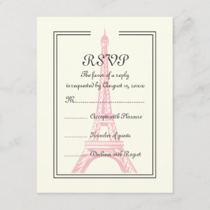 Paris Hochzeit rosa Eiffelturm auf Elfenbein RSVP- RSVP Karte
