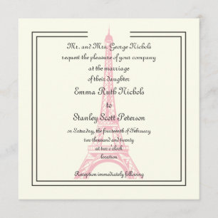 Paris Hochzeit rosa Eiffelturm Klassisches Elfenbe Einladung