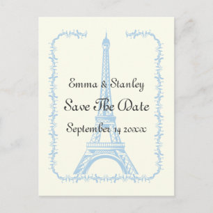 Paris Hochzeitsblauer Eiffelturm Save the Date Ankündigungspostkarte