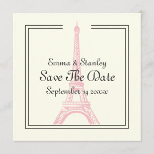 Paris Hochzeitsrosa Eiffelturm Save the Date Karte