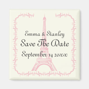 Paris Hochzeitsrosa Eiffelturm Save the Date Magnet