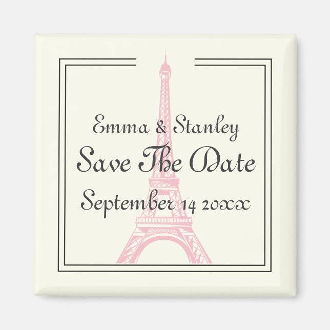 Paris Hochzeitsrosa Eiffelturm Save the Date Magnet (Vorne)
