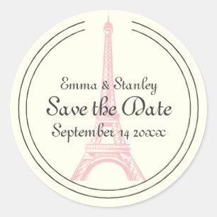 Paris Hochzeitsrosa Eiffelturm Save the Date Runder Aufkleber